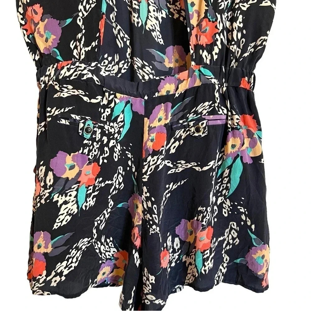 Yumi Kim Romper Silk Floral Navy Blue Size Small - Picture 7 of 11
